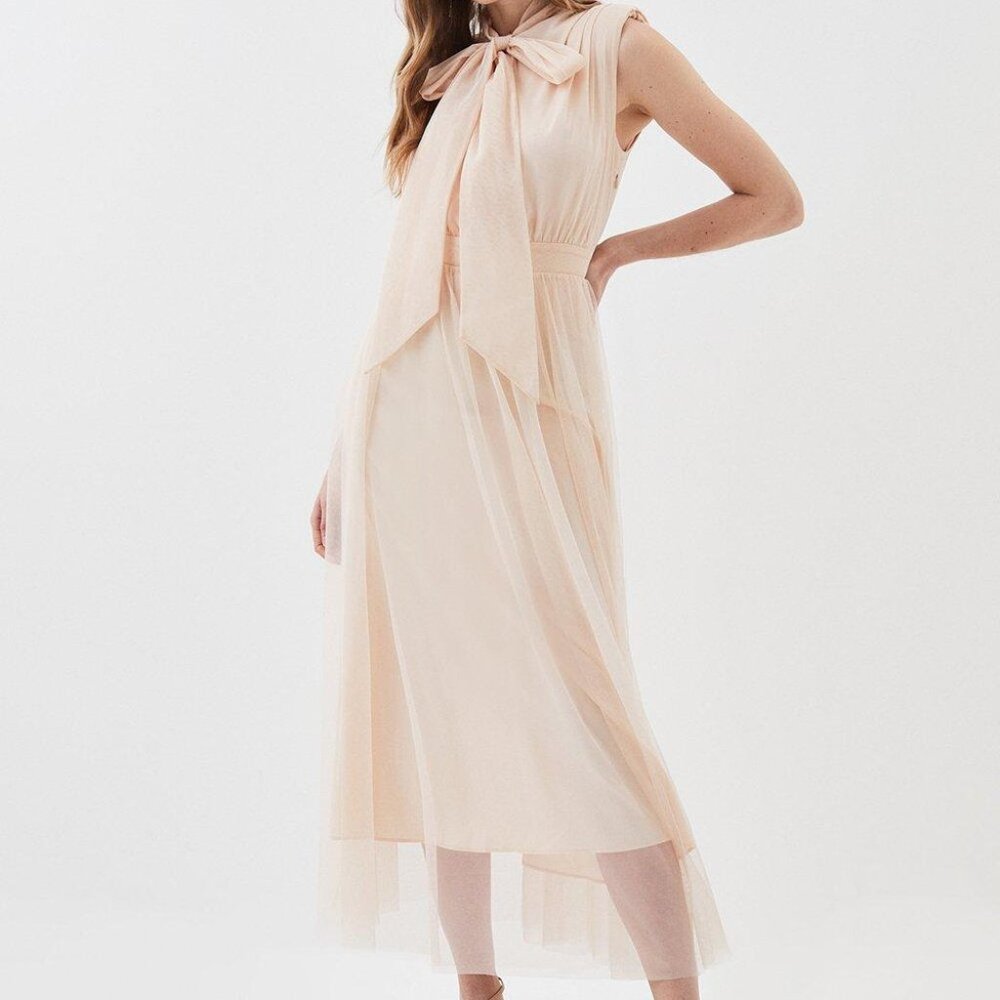 Karen Millen Tall Mesh Sweeping P Bow Woven Maxi Dress